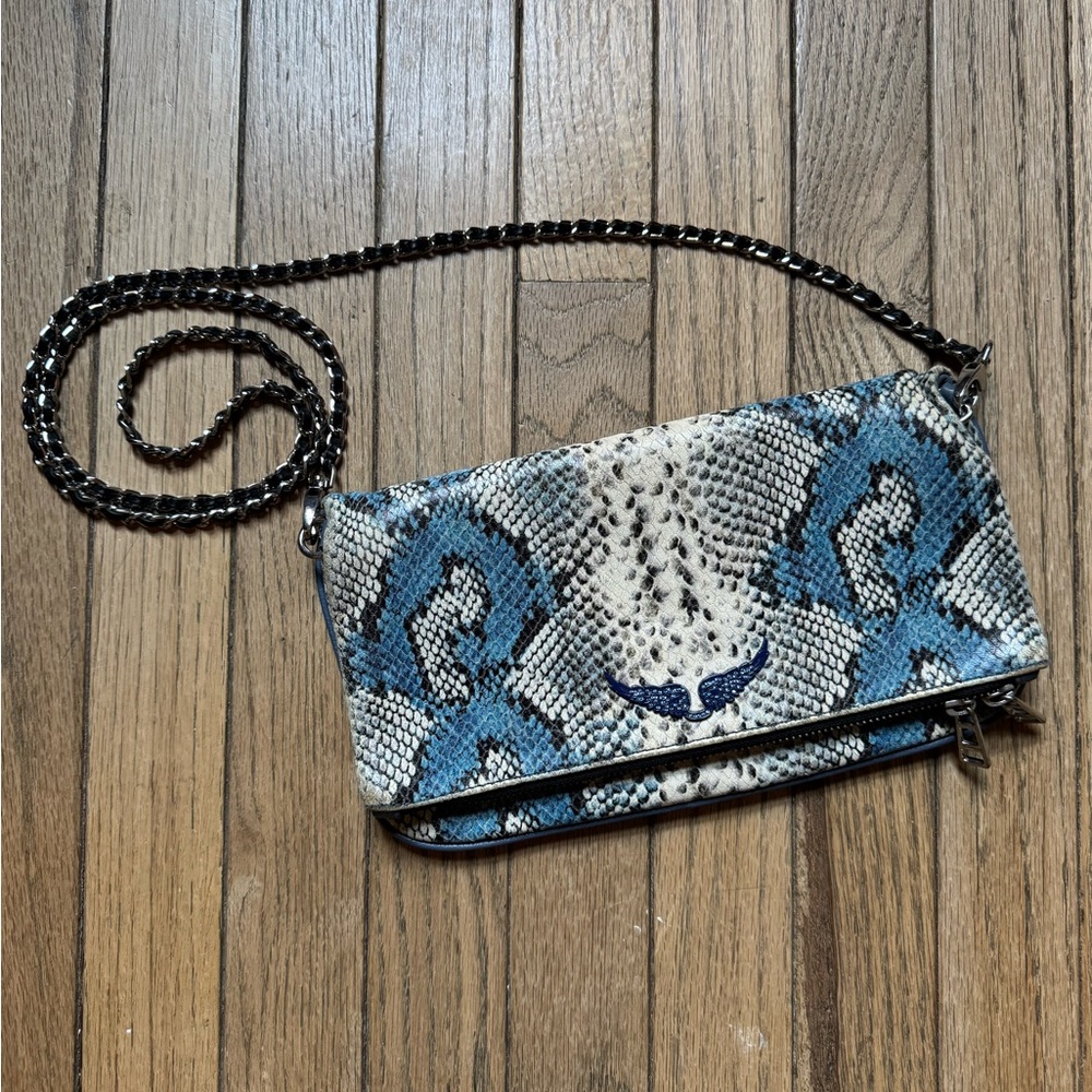Zadig & Voltaire Snakeskin Blue and Cream Rock Crossbody Bag